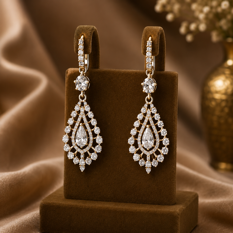 Elegant Gold & Diamond Earrings