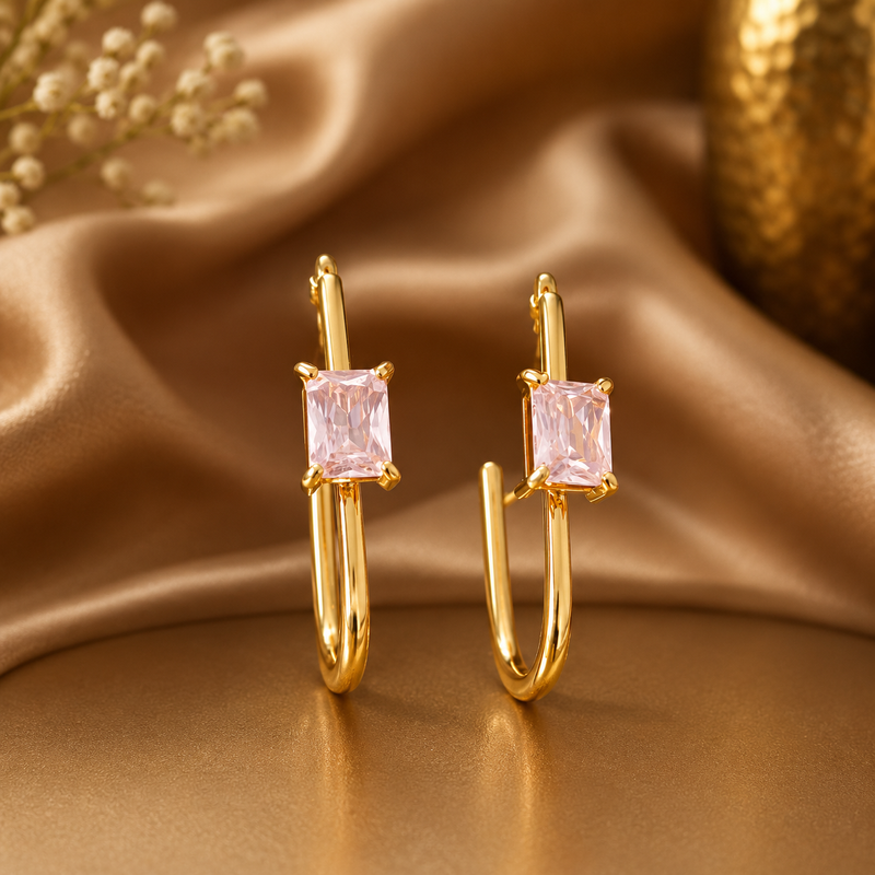 Elegant Gold Earrings With Pink Gemstones